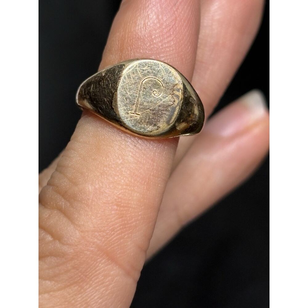 10K Yellow Gold Filled Oval Signet Ring Engraved Initial J Size 3.5 For Child - Picture 3 of 8